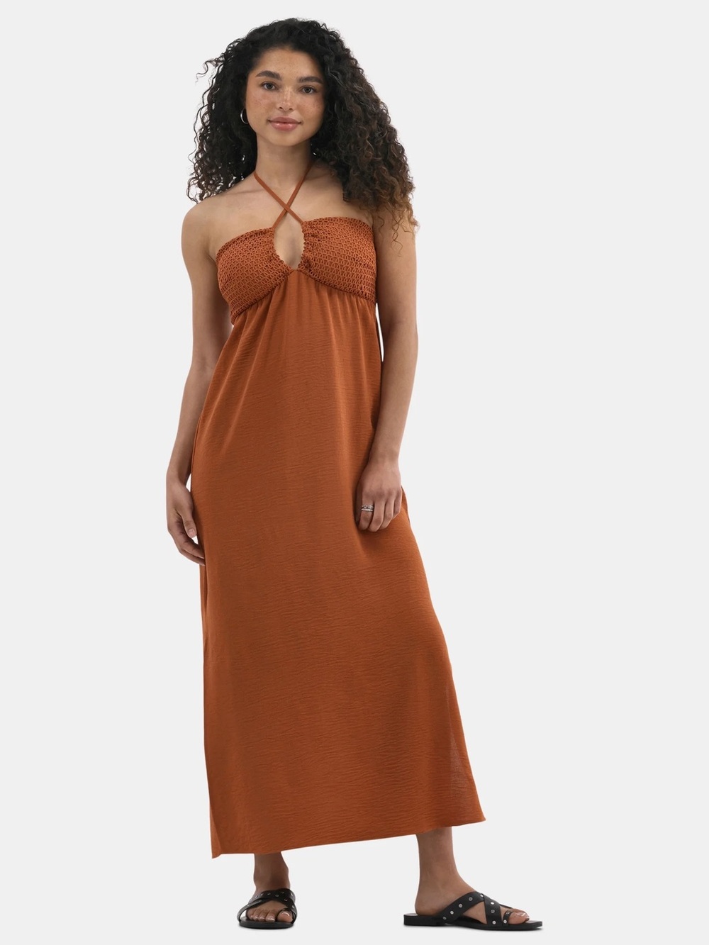 Smocked Halter Maxi Dress in Rust